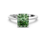 White gold Fancy Green Radiant Cut Diamond Solitaire Ring with Six-Prong Setting and Classic Band_291