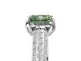 White gold Fancy Green Radiant Cut Diamond Solitaire Ring with Three-Row Pavé Band and Four-Prong Setting_53