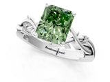 White gold Fancy Green Radiant Cut Diamond Solitaire Ring with Twisted Band and Prong Setting_236