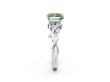 White gold Fancy Green Radiant Cut Diamond Solitaire Ring with Twisted Band and Prong Setting_237