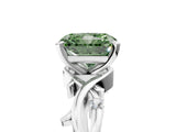 White gold Fancy Green Radiant Cut Diamond Solitaire Ring with Twisted Band and Prong Setting_240