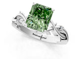 White gold Fancy Green Radiant Cut Diamond Solitaire Ring with Twisted Band and Prong Setting_260