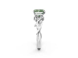 White gold Fancy Green Radiant Cut Diamond Solitaire Ring with Twisted Band and Prong Setting_262