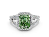 White gold Fancy Green Radiant Cut Diamond Split Shank Halo Ring with Four-Prong Setting_82