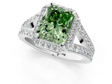 White gold Fancy Green Radiant Cut Diamond Split Shank Halo Ring with Four-Prong Setting_83
