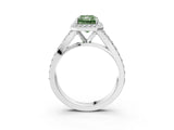 White gold Fancy Green Radiant Cut Diamond Split Shank Halo Ring with Four-Prong Setting_85