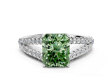 White gold Fancy Green Radiant Cut Diamond Split Shank Pavé Engagement Ring with Four-Prong Setting_69