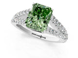White gold Fancy Green Radiant Cut Diamond Split Shank Pavé Engagement Ring with Four-Prong Setting_70