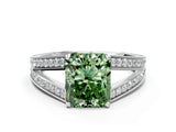White gold Fancy Green Radiant Cut Diamond Split Shank Ring with Pavé Band and Four-Prong Setting_58
