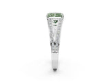 White gold Fancy Green Radiant Cut Diamond Split Shank Ring with Pavé Band and Four-Prong Setting_59