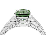 White gold Fancy Green Radiant Cut Diamond Split Shank Ring with Pavé Band and Four-Prong Setting_61