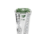 White gold Fancy Green Radiant Cut Diamond Split Shank Ring with Pavé Band and Four-Prong Setting_62