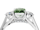White gold Fancy Green Radiant Cut Diamond Three-Stone Engagement Ring with Prong Setting and Pavé Band_4