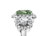 White gold Fancy Green Radiant Cut Diamond Three-Stone Halo Ring with Prong Setting and Pavé Accents_5