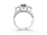 White gold Fancy Green Radiant Cut Diamond Three-Stone Ring with Channel Set Band and Four-Prong Setting_132