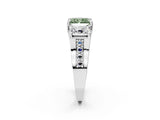 White gold Fancy Green Radiant Cut Diamond Three-Stone Ring with Channel Set Band and Four-Prong Setting_132
