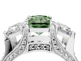 White gold Fancy Green Radiant Cut Diamond Three-Stone Ring with Channel Set Band and Four-Prong Setting_133