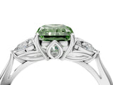 White gold Fancy Green Radiant Cut Diamond Three-Stone Ring with Pear  Side Stones and Prong Setting_123