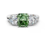 White gold Fancy Green Radiant Cut Diamond Three-Stone Ring with Prong Setting and Classic Band_132