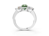 White gold Fancy Green Radiant Cut Diamond Three-Stone Ring with Prong Setting and Classic Band_136