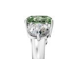 White gold Fancy Green Radiant Cut Diamond Three-Stone Ring with Prong Setting and Classic Band_138