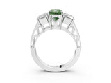 White gold Fancy Green Radiant Cut Diamond Three-Stone Ring with Prong Setting and Textured Band_15