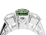 White gold Fancy Green Radiant Cut Diamond Three-Stone Ring with Prong Setting and Textured Band_16