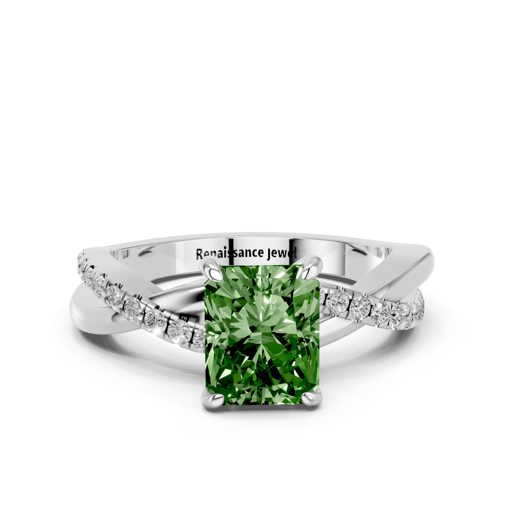 White gold Fancy Green Radiant  Cut Diamond Twist Band Solitaire with Prong Setting_10