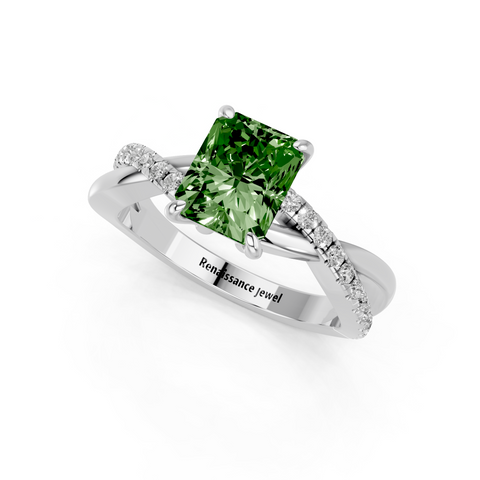 White gold Fancy Green Radiant  Cut Diamond Twist Band Solitaire with Prong Setting_3