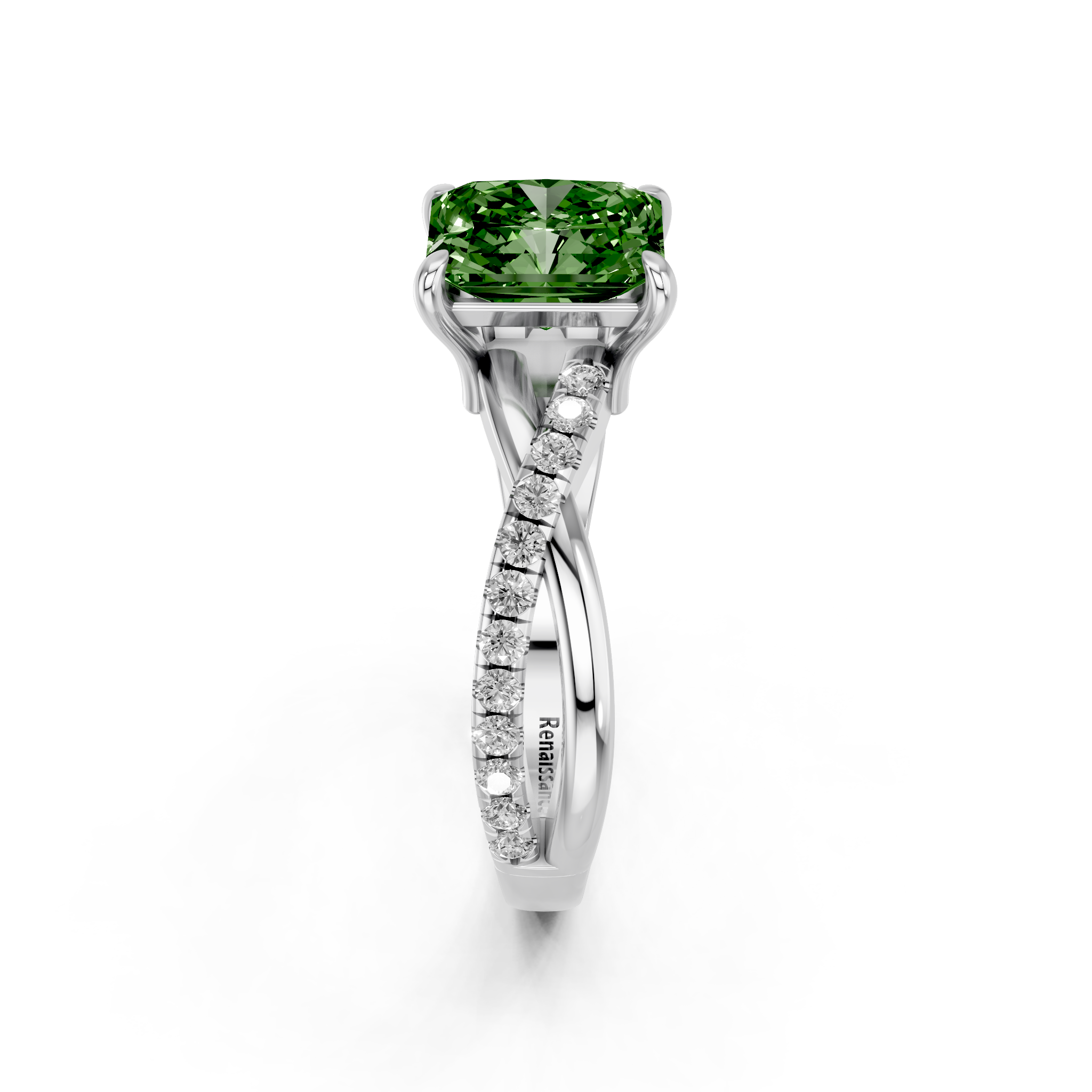 White gold Fancy Green Radiant  Cut Diamond Twist Band Solitaire with Prong Setting_4
