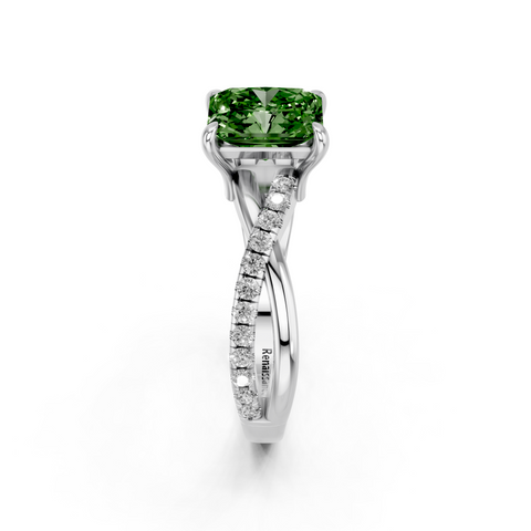 White gold Fancy Green Radiant  Cut Diamond Twist Band Solitaire with Prong Setting_4