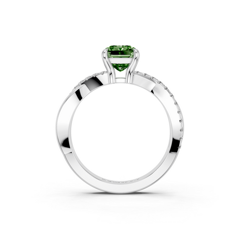 White gold Fancy Green Radiant  Cut Diamond Twist Band Solitaire with Prong Setting_5
