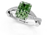 White gold Fancy Green Radiant  Cut Diamond Twisted Band Engagement Ring with Prong Setting_4