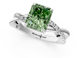 White gold Fancy Green Radiant  Cut Diamond Twisted Band with Pavé Setting and Four-Prong Setting_21