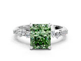 White gold Fancy Green Radiant  Cut Diamond Vine Band with Four-Prong Setting_57