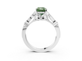 White gold Fancy Green Radiant  Cut Diamond with Milgrain Marquise and Bezel Accents on a Solitaire Band with Prong Setting_229