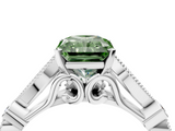 White gold Fancy Green Radiant  Cut Diamond with Milgrain Marquise and Bezel Accents on a Solitaire Band with Prong Setting_229