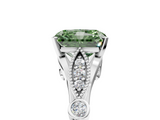 White gold Fancy Green Radiant  Cut Diamond with Milgrain Marquise and Bezel Accents on a Solitaire Band with Prong Setting_231