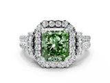 White gold Fancy Green Radiant  Cut Double Halo Diamond Engagement Ring with Pave Band and Four-Prong Setting_54