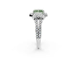 White gold Fancy Green Radiant  Cut Double Halo Diamond Engagement Ring with Pave Band and Four-Prong Setting_56