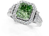 White gold Fancy Green Radiant  Cut Double Halo Diamond Engagement Ring with Pave Band and Four-Prong Setting_56