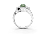 White gold Fancy Green Radiant  Cut Double Halo Diamond Engagement Ring with Pave Band and Four-Prong Setting_57