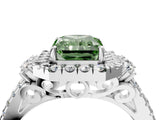 White gold Fancy Green Radiant  Cut Double Halo Diamond Engagement Ring with Pave Band and Four-Prong Setting_58