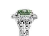 White gold Fancy Green Radiant  Cut Double Halo Diamond Engagement Ring with Pave Band and Four-Prong Setting_60