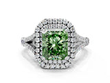 White gold Fancy Green Radiant  Cut Double Halo Split Shank Diamond Ring with Prong Setting_49