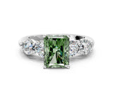 White gold Fancy Green Radiant  Cut Five-Stone Prong Set Diamond Ring with Classic Band_32