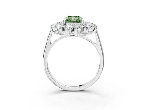 White gold Fancy Green Radiant Cut Halo Cluster Diamond Ring with Pave Band and Four-Prong Setting_15