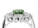 White gold Fancy Green Radiant Cut Halo Cluster Diamond Ring with Pave Band and Four-Prong Setting_16