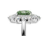 White gold Fancy Green Radiant Cut Halo Cluster Diamond Ring with Pave Band and Four-Prong Setting_17