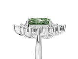 White gold Fancy Green Radiant Cut Halo Diamond Cluster Ring with Marquise and Round Stones on a White Gold Band with Prong Setting_5